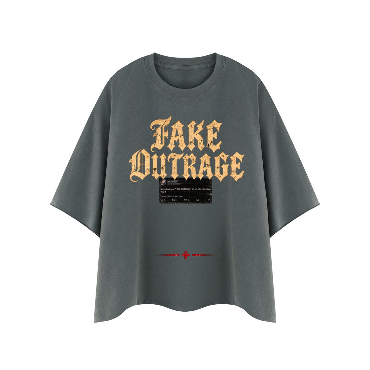 FAKE OUTRAGE - Heavyweight Boxy Raw Edge T-Shirt