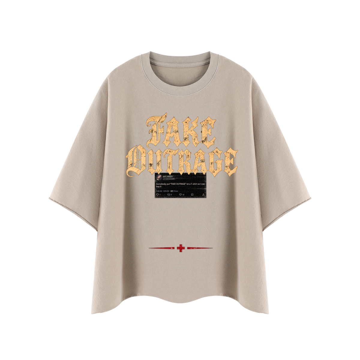 FAKE OUTRAGE - Heavyweight Boxy Raw Edge T-Shirt